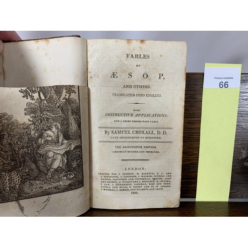 66 - Fables of Aesop and Others  1809 Small, Part-Leather. Fables of Aesop and Others Translated Into Eng... 