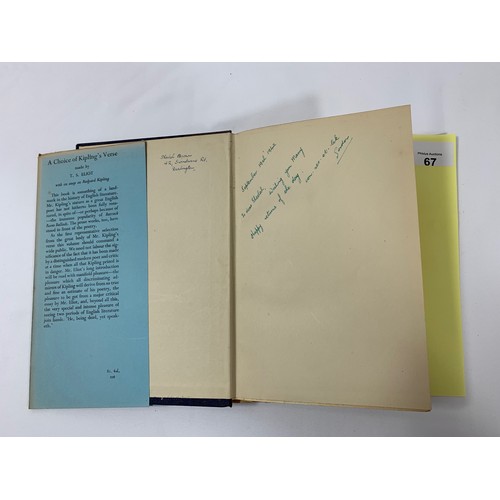 67 - A Choice of Kipling's Verse Made by T.S. Eliot Faber and Faber 1941 First Edition. Dust jacket is di... 