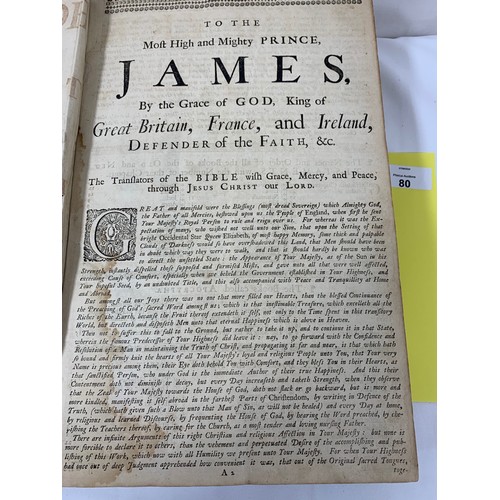 80 - The Holy Bible - Huge leather bound tome date 1722. Printed by James Watson. 