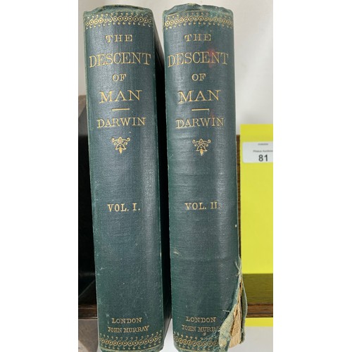 81 - Charles Darwin - The Descent of Man (2 Vols) 1871.Later printings in same year as the first edition.... 