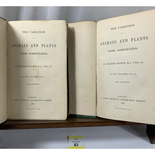 83 - The Variation of Animals and Plants under Domestication. In Two Volumes. With Illustrations. 1868 Fi... 