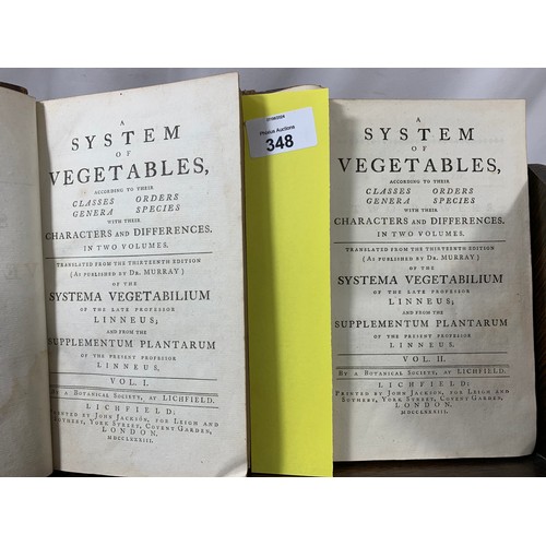 348 - A System of Vegetables according to their classe... Prof. Linneus 2 Vols Leather 1783.2 Leather-boun... 