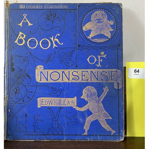 64 - Edward Lear - A Book of Nonsense (Undated 19th C.) Superb Colour illustrations.Estimated for the val... 