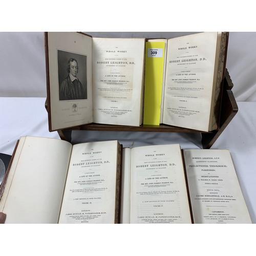 309 - The Whole Works of ...Robert Leighton Full leather. 5 Volumes - Vols 1 - 4 1830. Vol 5 1828 (Rebound... 