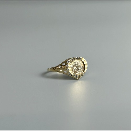 258B - A 9ct gold George & Dragon coin heart shaped ring.Approx size P. approx weight is 1.08g