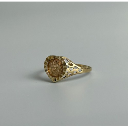 258B - A 9ct gold George & Dragon coin heart shaped ring.Approx size P. approx weight is 1.08g