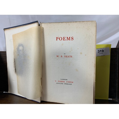 319 - W B Yeats - Poems - Hardback 3rd Edition 1913.Third edition. Cloth-bound. Hardcover. 314 pages.  Bou... 