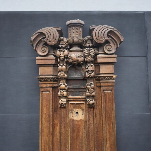 447 - Two Early 20th Century Carved Oak Column Panel Facias.Neo Classical design with Deep Black Forest St... 