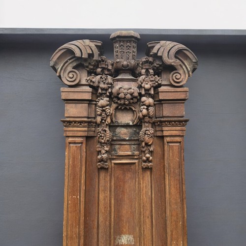 447 - Two Early 20th Century Carved Oak Column Panel Facias.Neo Classical design with Deep Black Forest St... 