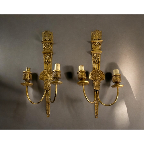 5 - A pair of vintage gilt wood wall sconces.Length - 45.5cm