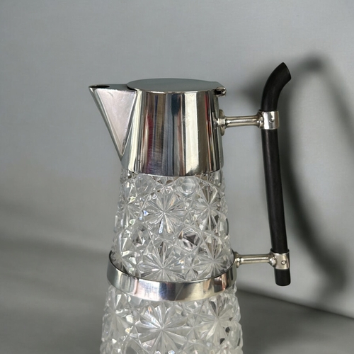 456 - A Christopher Dresser for Hukin & Heath silver & cut glass pitcher.London, 1891 hallmarks.(J... 