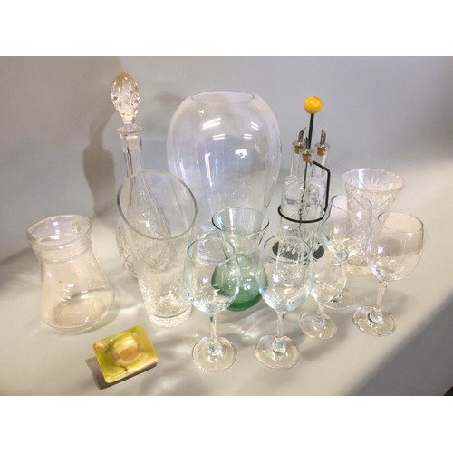 45 - Quantity of Glassware to include large LSA Vase, Cut Glass Decanter, Wine Goblets etc