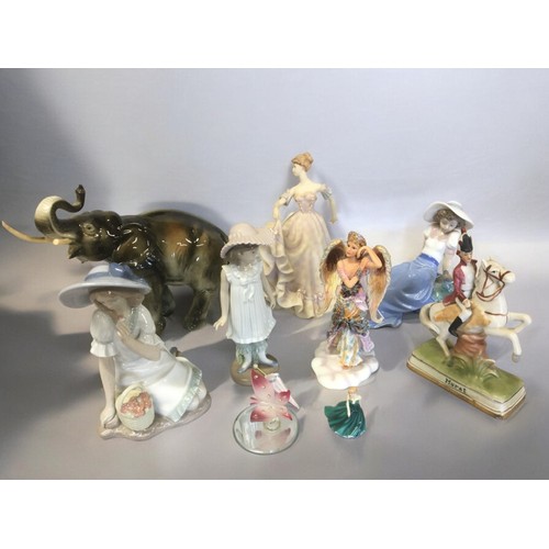 57 - 9 pieces of Ceramic including. Royal Dux Elephant, NAO, Leonardo, Royal Doulton etc