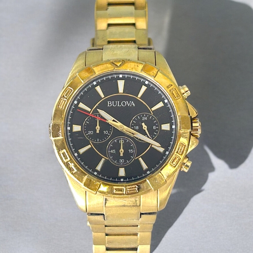 480 - A Bulova classic special edition men's wristwatch.Goldtone with Chronograph black dial.