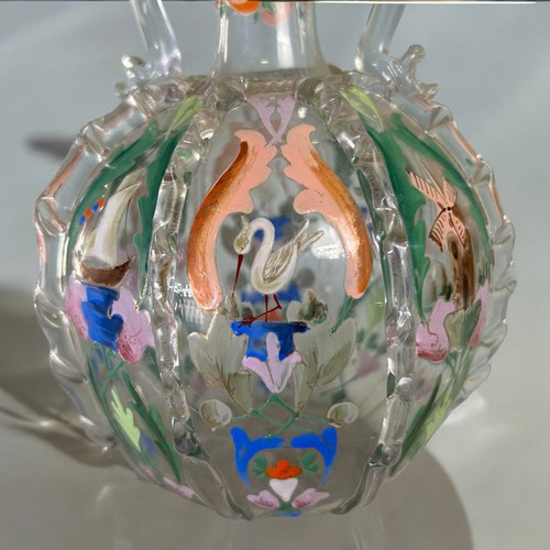 52 - A Fritz Heckert glass twin handled Carafe. Form 387, Circa 1880,Hand painted Dutch motifs. Lit: S. Z... 