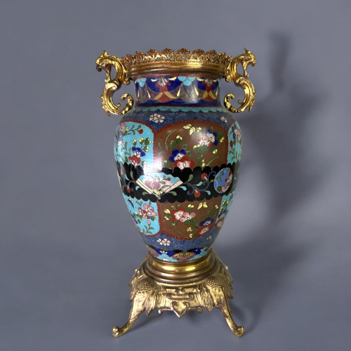 18 - A Japanese gilt mounted Cloisonne vase.Meiji period, 19th century. Depicting birds and floral sprays... 