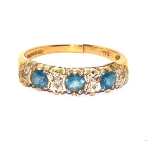 570 - 9ct gold ladies Diamond and Blue Topaz ring hallmarked as diamond in the ring size O