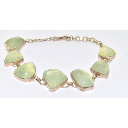 562 - 925 silver ladies polished Jadeite chunky bracelet 20cm long