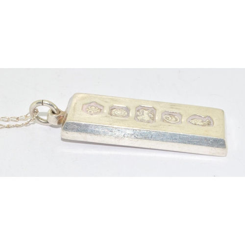 566 - 925 silver full hallmark ingot and chain 32g