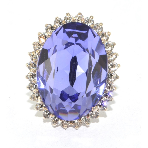 579 - 925 silver Large Tanzanite coloured halo design ladies cocktail/statement ring size O