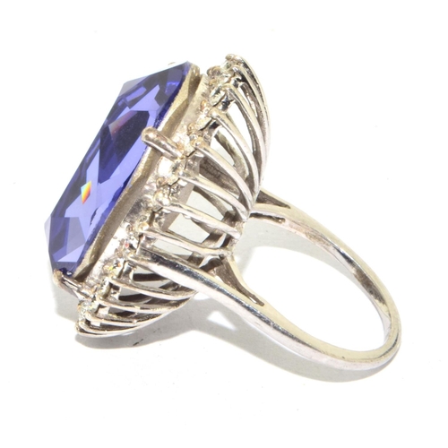 579 - 925 silver Large Tanzanite coloured halo design ladies cocktail/statement ring size O