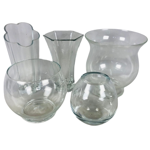 136 - A Collection Extra Large Glass Vases and centre pieces - Largest being