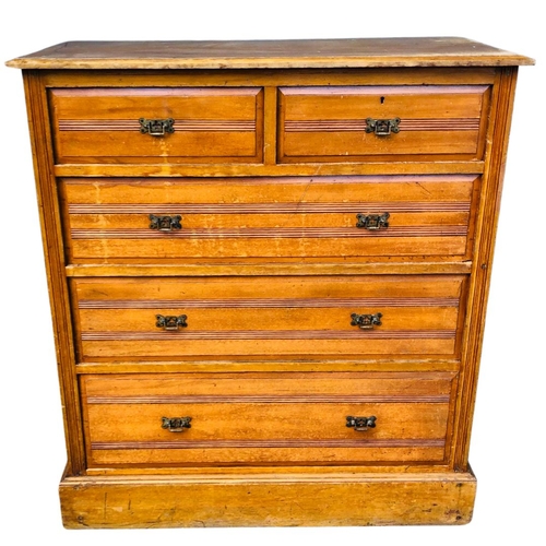 80 - Late 19th Century 2 over 3 Satinwood Chest of Drawers with gothic revival brass handles. Approx 112c... 