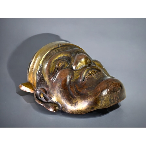 26 - A Japanese gilt metal Noh mask.Late Meiji period.Bronze & gilt patina.18 x 15.5cm... 