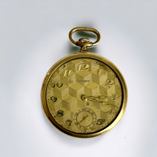 596 - A gold plate 1930's Tempo pocket watch.Geometric design to dial, with cub seconds dial.