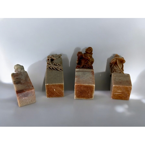 47 - A collection of Chinese carved soapstone seals.Largest - 11cm