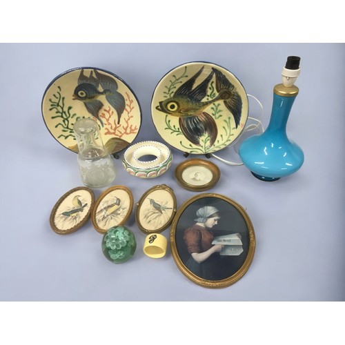 13 - Interesting assortment of Victorian and later items to include Glass dump, Etched Cordial Bottle and... 