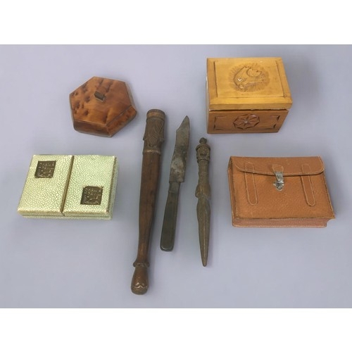 102 - Interesting Mixed lot to include Asian/Tribal Knife and Carved Wooden Sheath, Shaw Saville Line Case... 