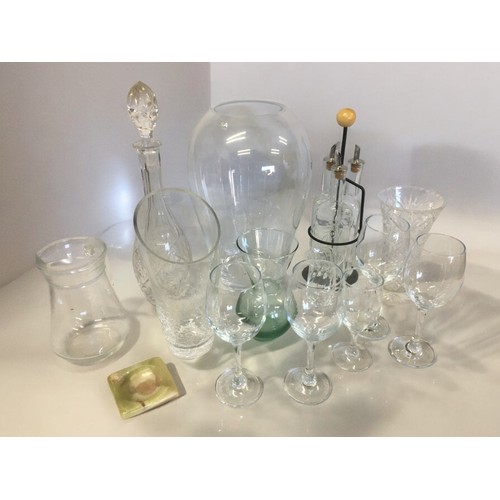 45 - Quantity of Glassware to include large LSA Vase, Cut Glass Decanter, Wine Goblets etc