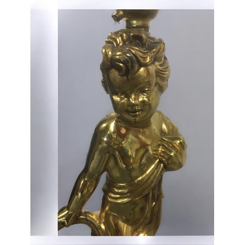 183 - Set of 4 Vintage Brass/Brassed Putti Figural Metal Lamps in the Rococo Style Putti all with Shades 2... 