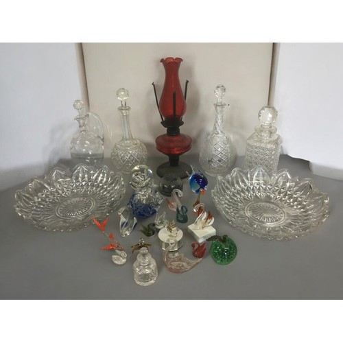 47 - Glass Wares an Eclectic Mix of 19th Century and later wares, to include Hob Nail Decanter, Etched Ew... 