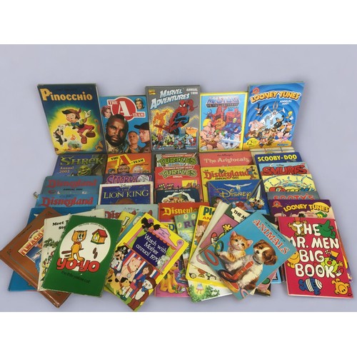 209 - Vintage and Later Annuals to include Disney, Spiderman, Rupert, A-Team, Pinnochio, Mr Men etc 40+