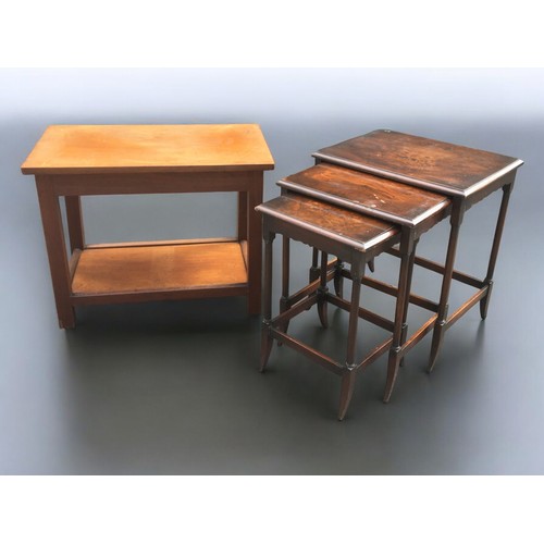 32 - Mid Century Mahogany Side table and a Nest of 3 Early 20th Century Flame Mahogany veneered tables.La... 