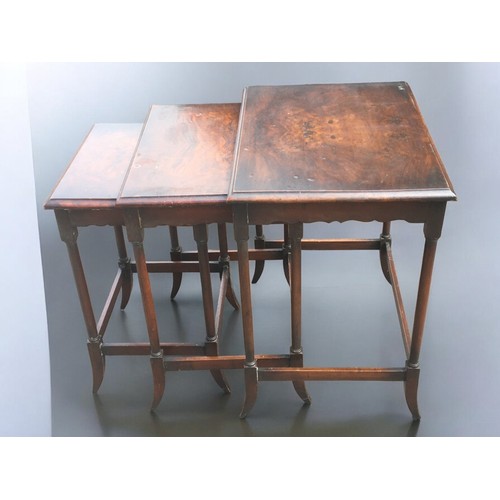 32 - Mid Century Mahogany Side table and a Nest of 3 Early 20th Century Flame Mahogany veneered tables.La... 