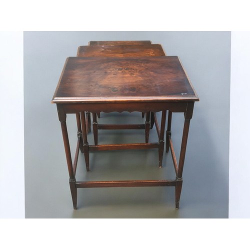 32 - Mid Century Mahogany Side table and a Nest of 3 Early 20th Century Flame Mahogany veneered tables.La... 