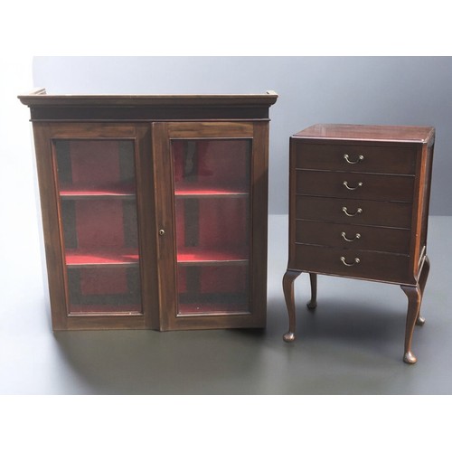 33 - 20th Century 5 Drawer Music Cabinet on Queen Anne Style Legs, and a Glazed Display Cabinet.Height 88... 