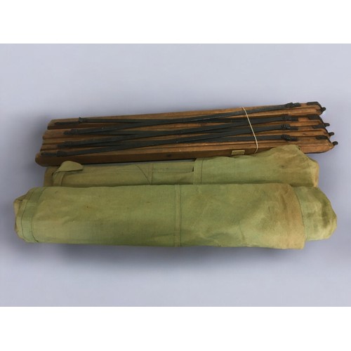 197 - John Edgington and Co Colonial Outfitters Complete Canvas and Wood Concertina Folding Camp Cot. Bras... 