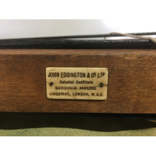 197 - John Edgington and Co Colonial Outfitters Complete Canvas and Wood Concertina Folding Camp Cot. Bras... 