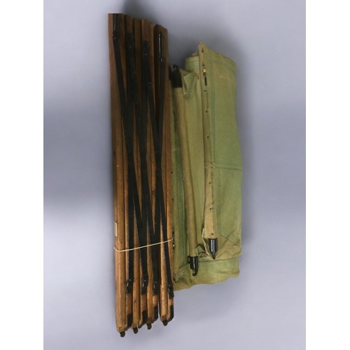 197 - John Edgington and Co Colonial Outfitters Complete Canvas and Wood Concertina Folding Camp Cot. Bras... 