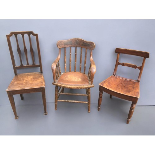 69 - 3 x 19th century and Later Chairs - One Mahogany with Turned legs, One Oak, One in the American Styl... 