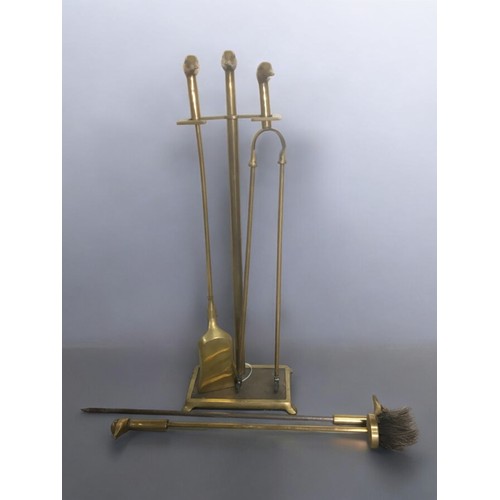 490 - Vintage Brass Duck handled Fire Companion Set, well Cast in the Deco Style.