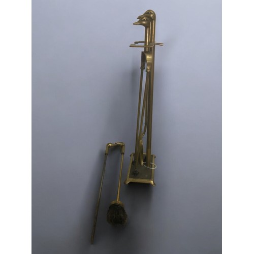 490 - Vintage Brass Duck handled Fire Companion Set, well Cast in the Deco Style.