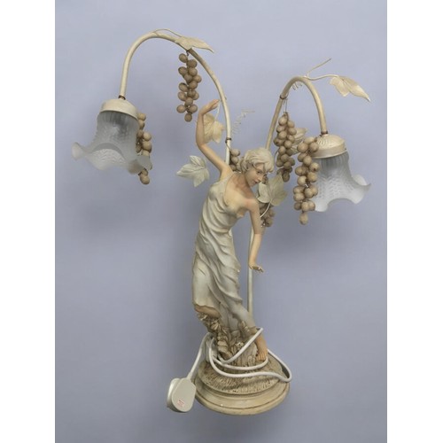 186 - Elegant Tulip Figural Lamp with Vine and Grape Decoration by 