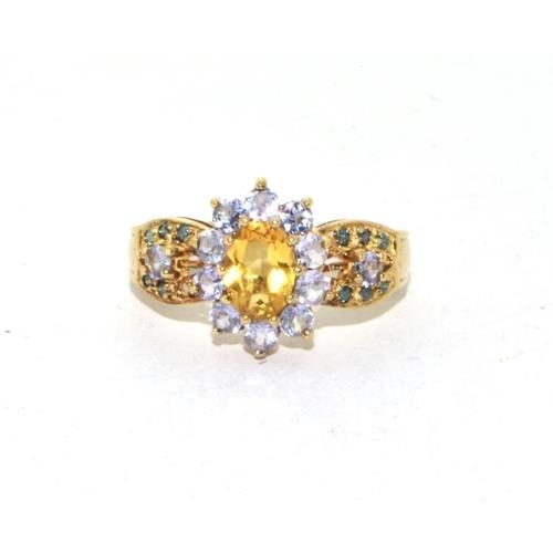 586 - 9ct gold vintage Citrine and Amethyst cocktail ring  3.6g size N