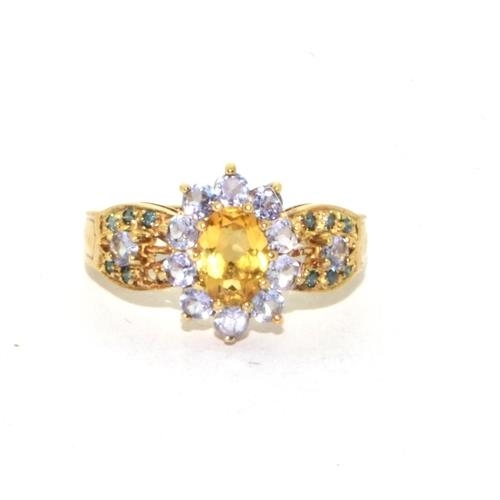 586 - 9ct gold vintage Citrine and Amethyst cocktail ring  3.6g size N