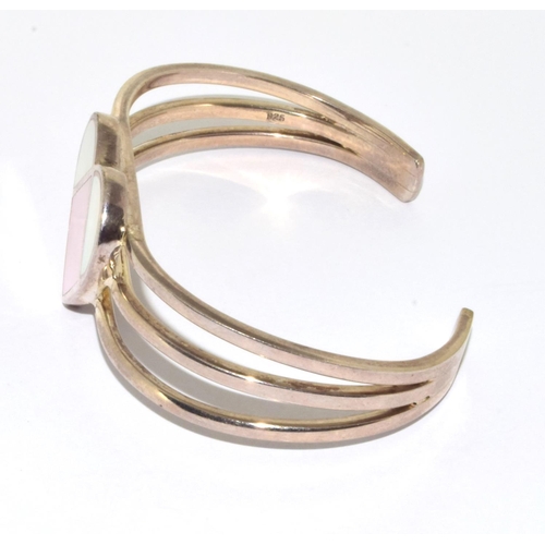 592 - 925 silver ladies open Heart design bangle with Mother of Pearl inlay 33g